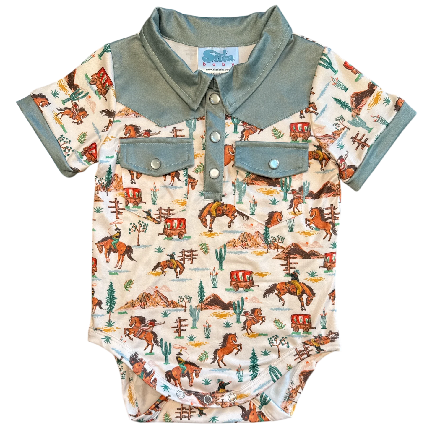 Boy's Shea Baby Riding West S/S Pearl Snap Onesie