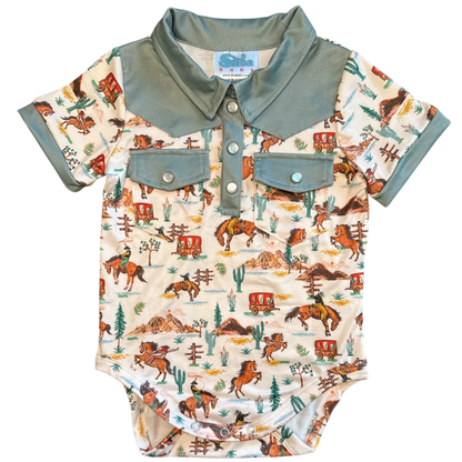 Boy's Shea Baby Riding West S/S Pearl Snap Onesie