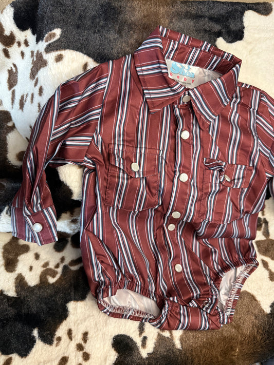 Boy's Shea Baby Vintage Maroon Pin Stripe Snap Shirt