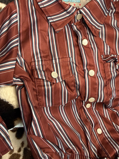 Boy's Shea Baby Vintage Maroon Pin Stripe Snap Shirt