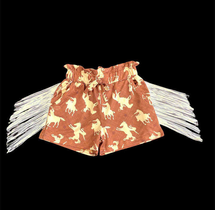 Girl's Shea Baby Brown Cowgirl Shorts & Bummers w/ Fringe