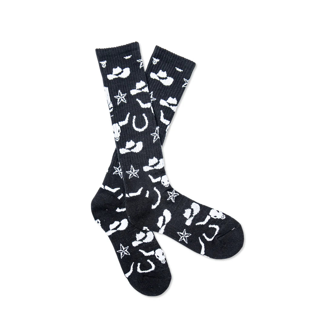 Lucky Chuck Performance Boot Socks-Get Western Black and White