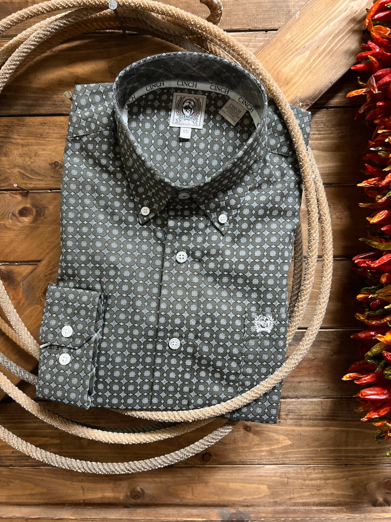 Men's Cinch Classic Fit Olive Mosaic Print Western Shirt