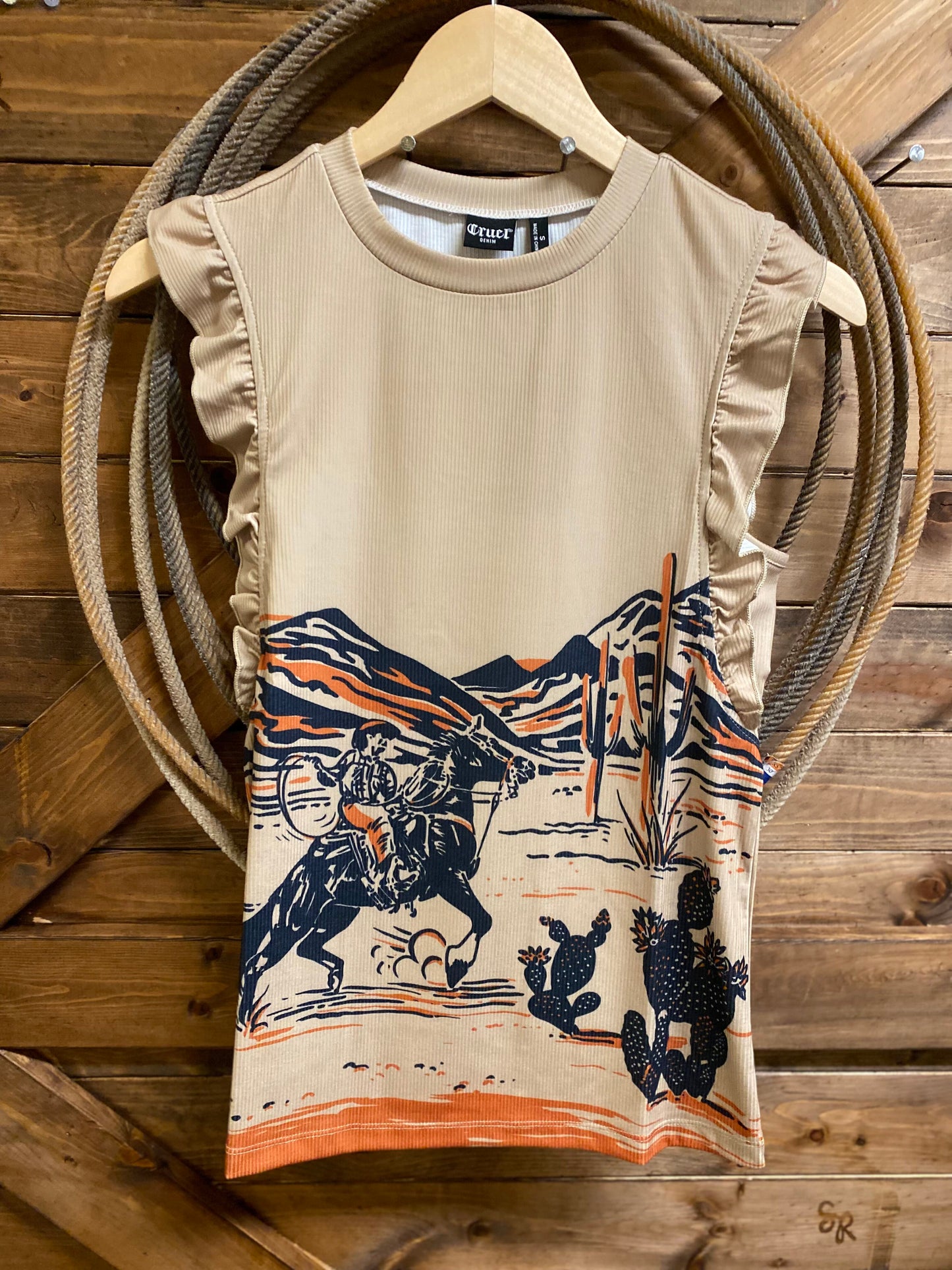 Women's Cruel Denim Western Ribbed Khaki Tank