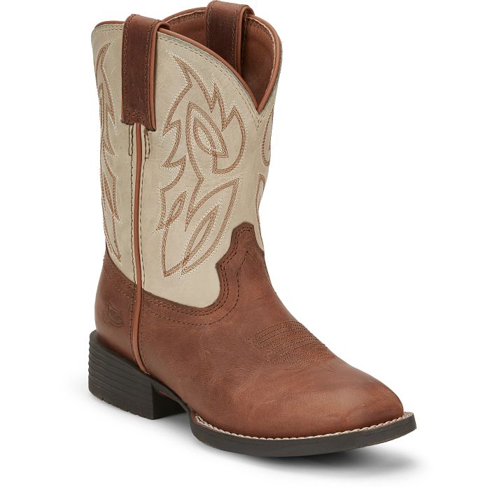A single brown leather cowboy boot