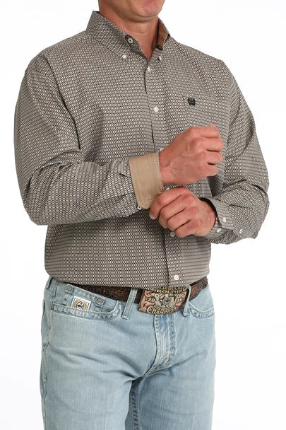 Men's Cinch Khaki Geometric Print Classic Fit