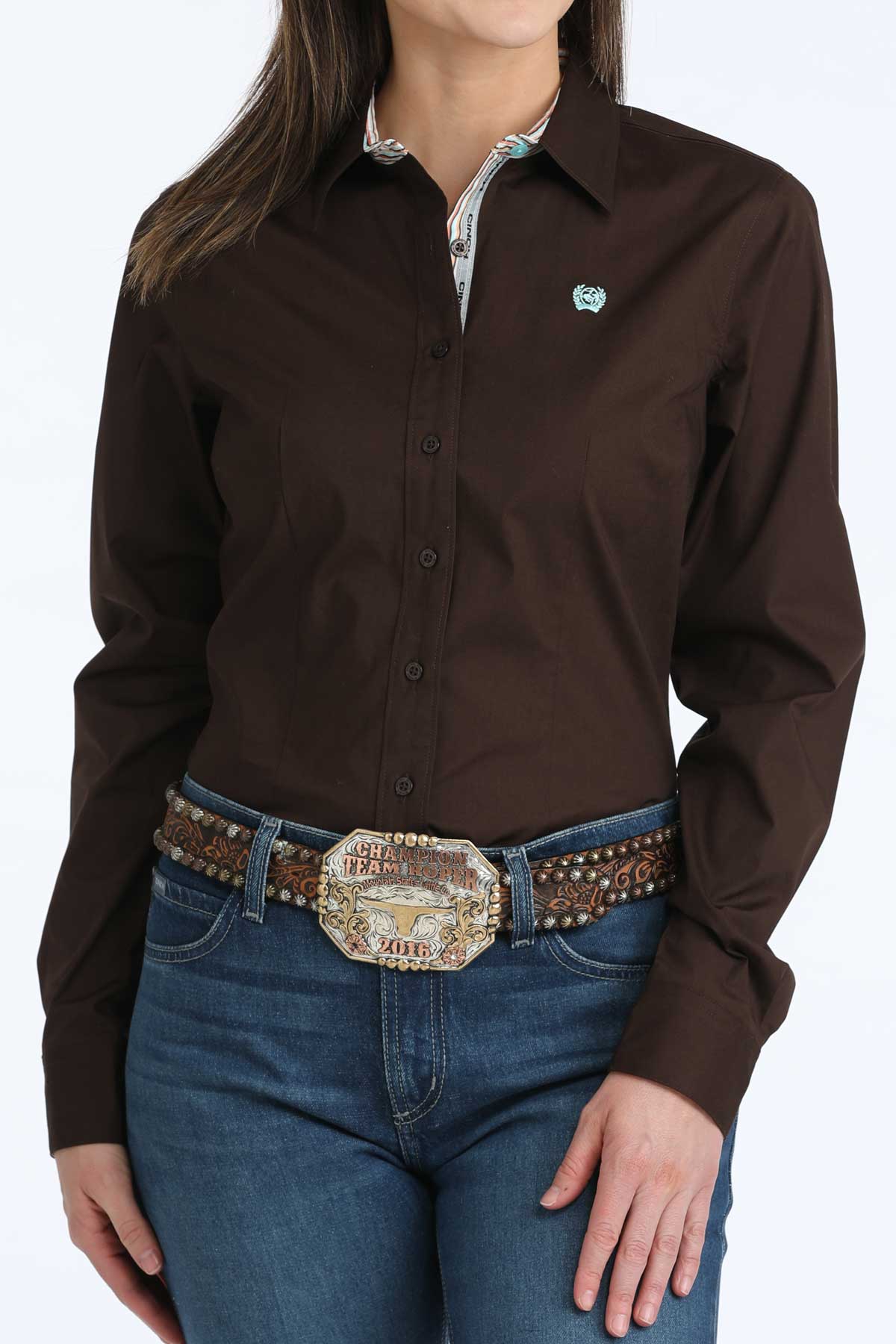 Women's Cinch Long Sleeve Shirt - Brown Solid