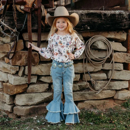 Girl's Shea Baby Pink Vintage Cowgirl L/S Shirt