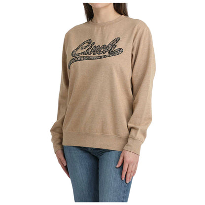 Women's Cinch Long Sleeve Logo Sweatshirt - Heather Brown