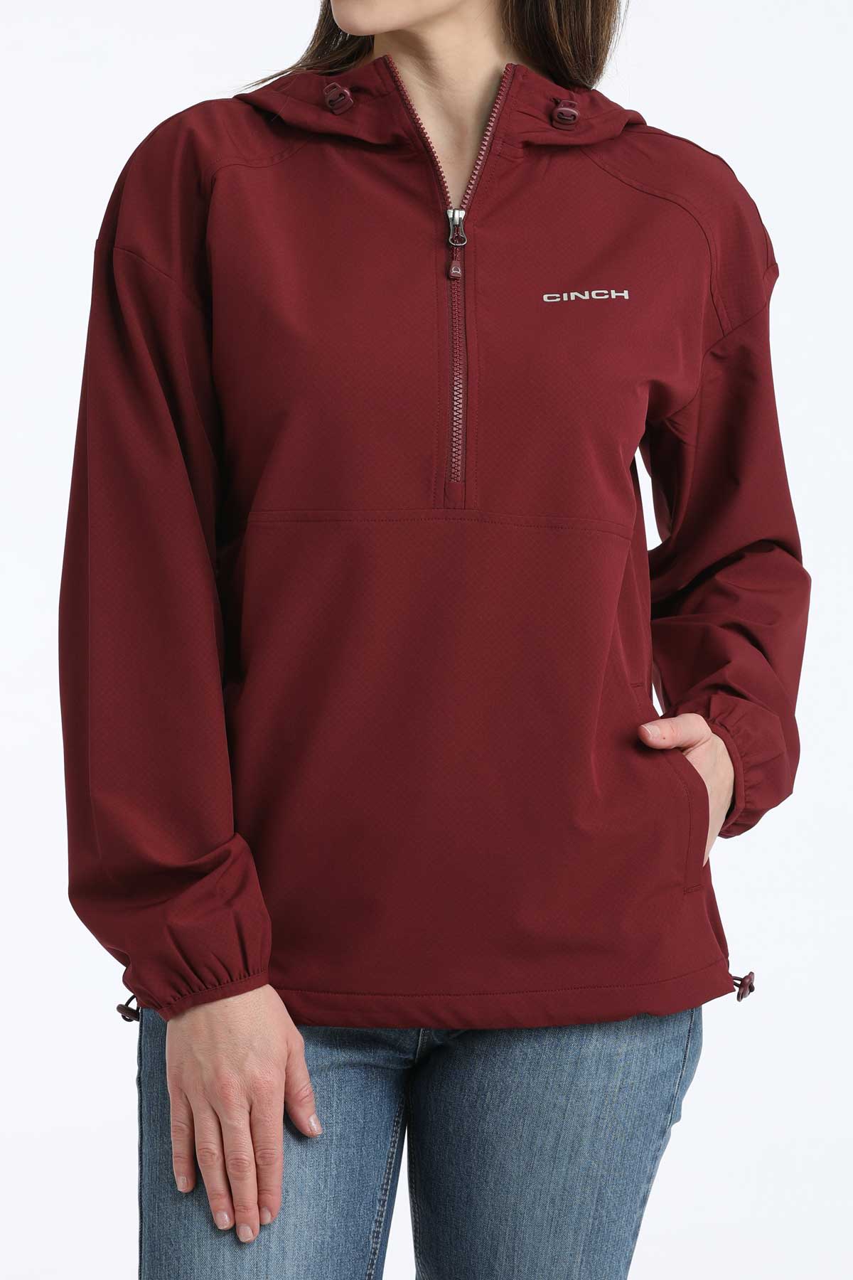 Women's Cinch 1/2 Zip Pullover Windbreaker - Burgundy & Rose