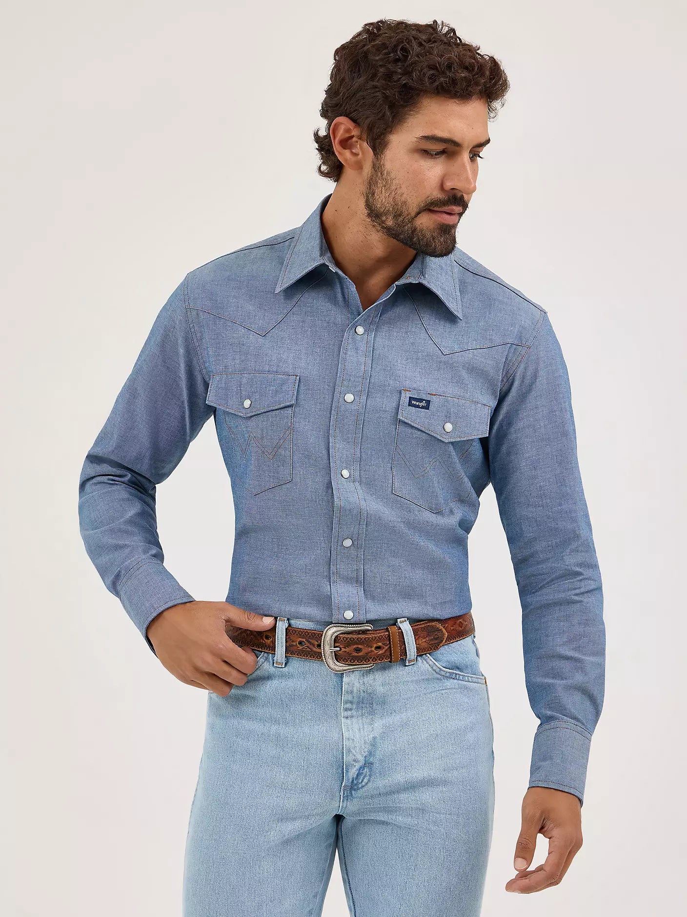 Men's Wrangler Cowboy Cut® Long Sleeve Western Snap Chambray Work Shirt