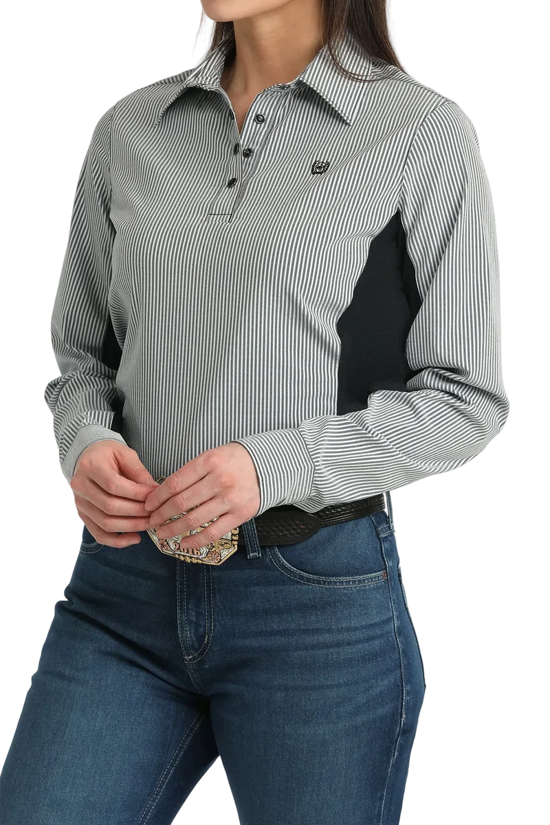 Women's Cinch Hybrid ArenaFlex Long Sleeve - Black Striped
