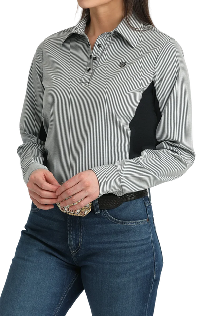 Women's Cinch Hybrid ArenaFlex Long Sleeve - Black Striped