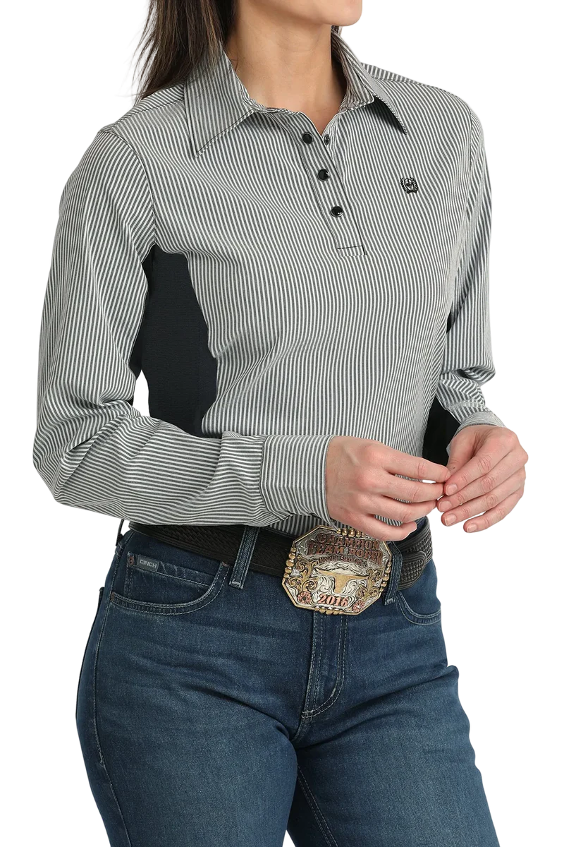 Women's Cinch Hybrid ArenaFlex Long Sleeve - Black Striped