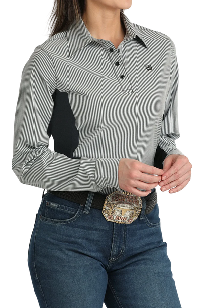 Women's Cinch Hybrid ArenaFlex Long Sleeve - Black Striped
