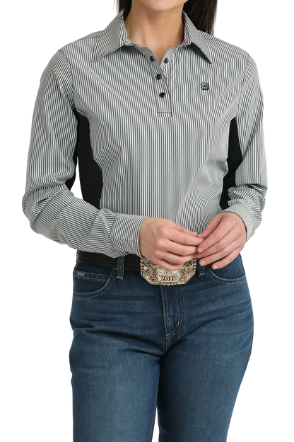 Women's Cinch Hybrid ArenaFlex Long Sleeve - Black Striped