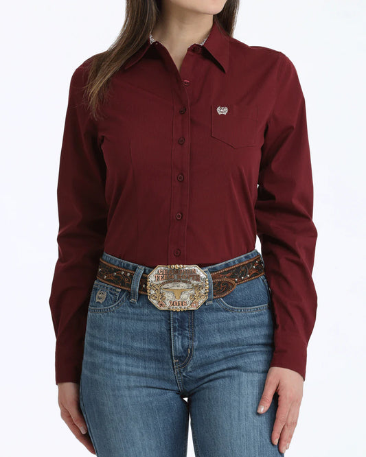 Women's Cinch Long Sleeve Western Burgundy Stripe Shirt