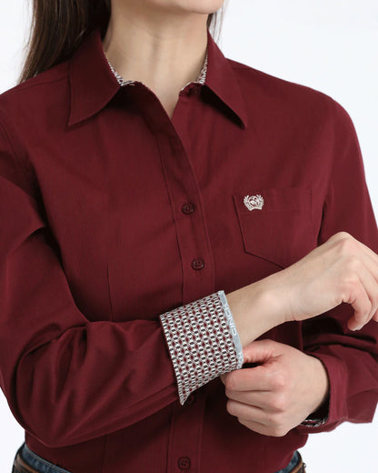 Women's Cinch Long Sleeve Western Burgundy Stripe Shirt