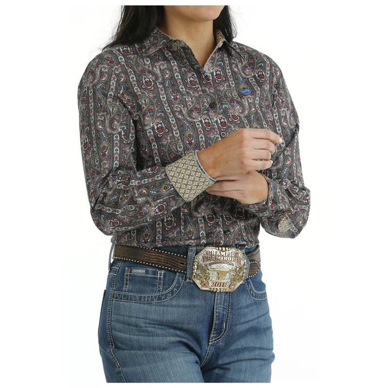 Women's Cinch Long Sleeve Western Button Shirt - Grey Paisley