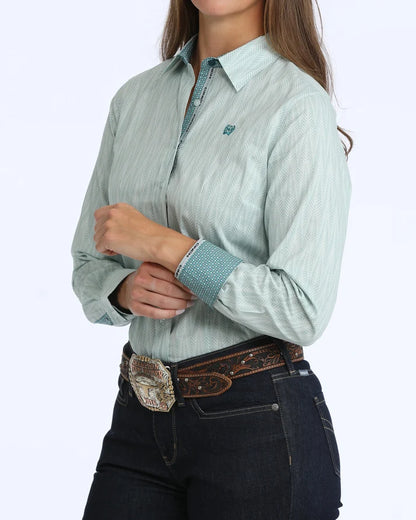 Women's Cinch Feather Print Western Shirt - Light Green