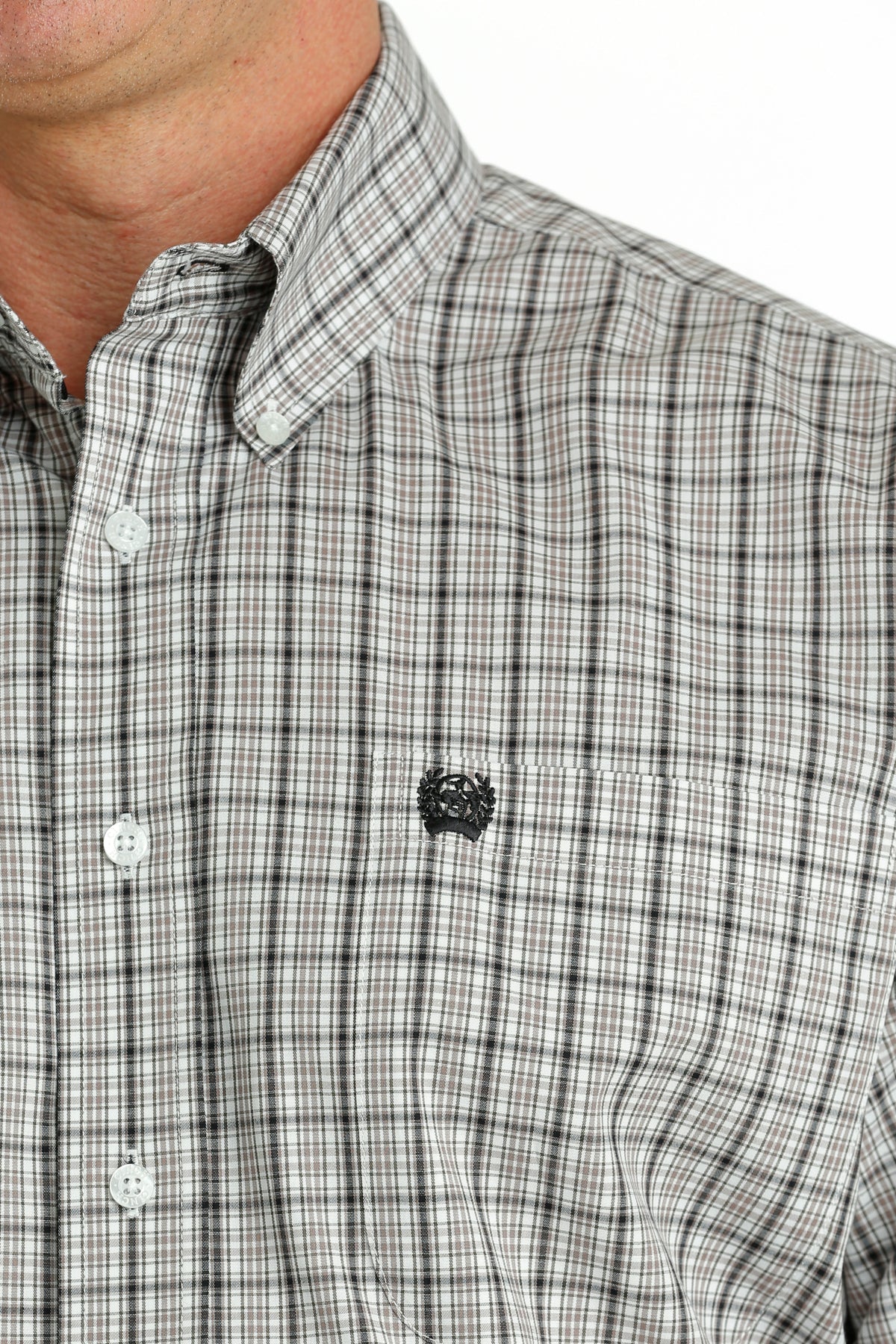 Men's Cinch White Plaid Button Down Shirt - Stretch