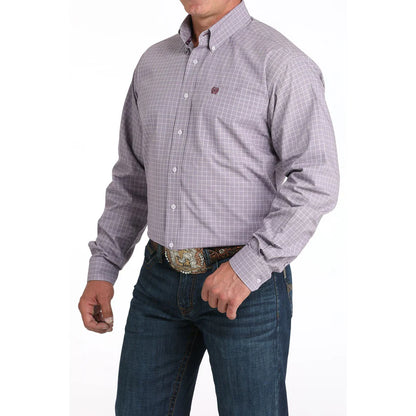 Men's Cinch Light Purple Plaid Print Western Shirt