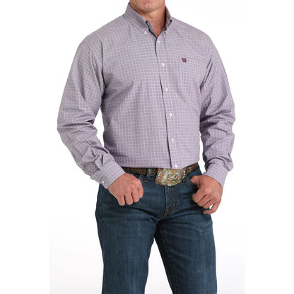 Men's Cinch Light Purple Plaid Print Western Shirt