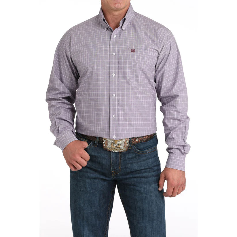 Men's Cinch Light Purple Plaid Print Western Shirt