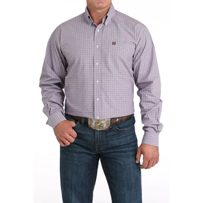 Men's Cinch Light Purple Plaid Print Western Shirt