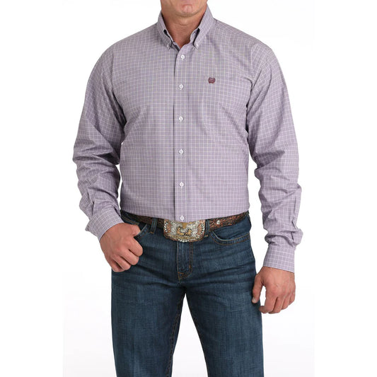 Men's Cinch Light Purple Plaid Print Western Shirt