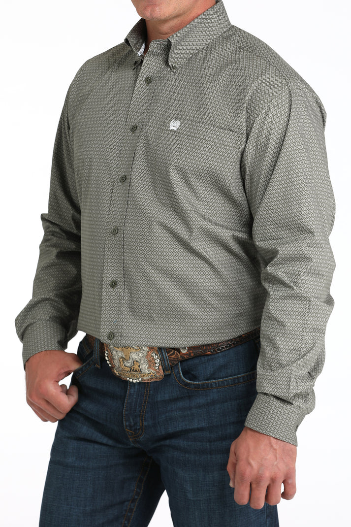 Men's Cinch Olive Green Geo Classic Fit Button Long Sleeve Western Shirt