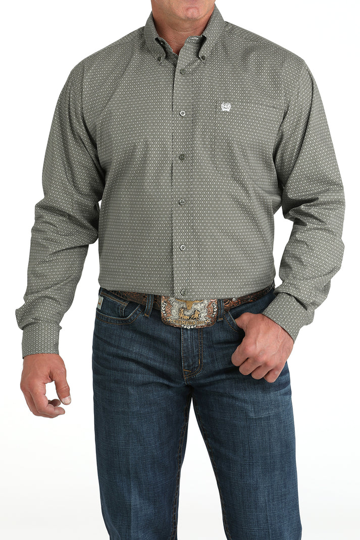Men's Cinch Olive Green Geo Classic Fit Button Long Sleeve Western Shirt
