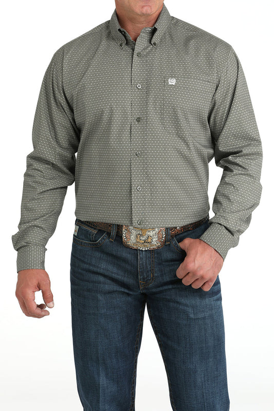 Men's Cinch Olive Green Geo Classic Fit Button Long Sleeve Western Shirt