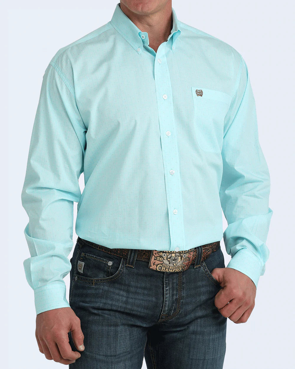 Men's Cinch Classic Fit Button-Down Western Shirt - Teal Geometric