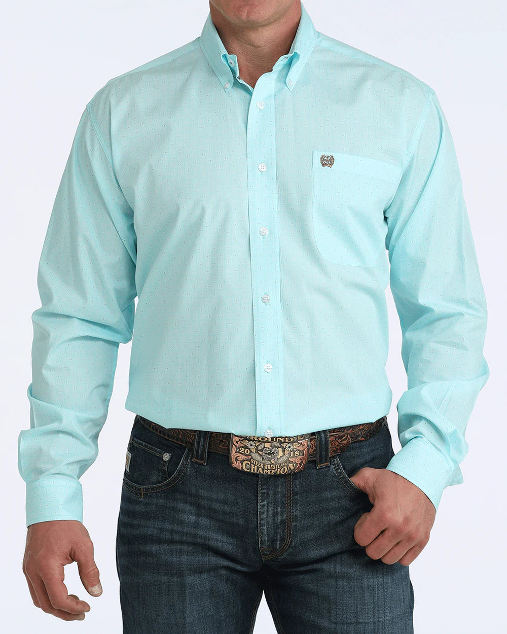 Men's Cinch Classic Fit Button-Down Western Shirt - Teal Geometric