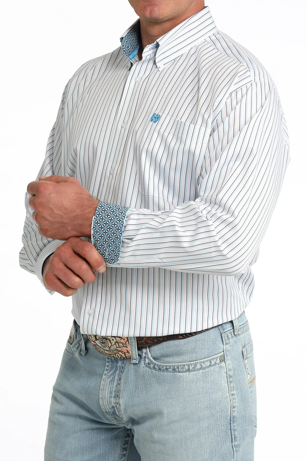 Men's Cinch Long Sleeve Shirt Classic Fit - Blue Striped