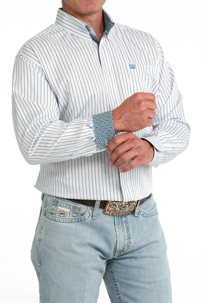 Men's Cinch Long Sleeve Shirt Classic Fit - Blue Striped