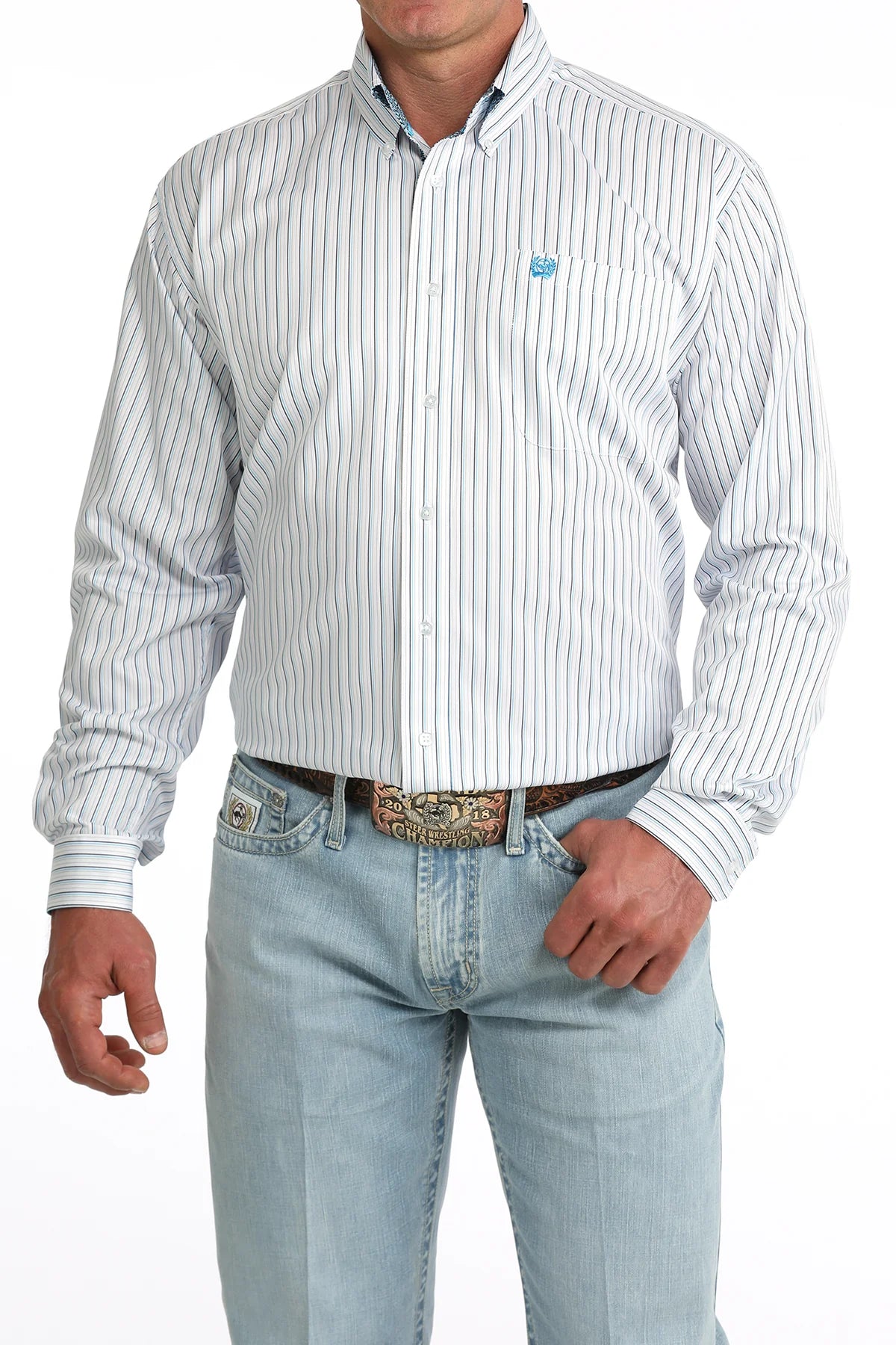 Men's Cinch Long Sleeve Shirt Classic Fit - Blue Striped