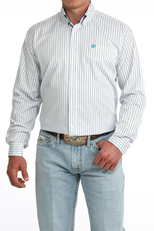 Men's Cinch Blue Striped Long Sleeve Shirt Classic Fit