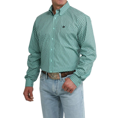 Men's Cinch Floral Geo Print Western Shirt - Teal