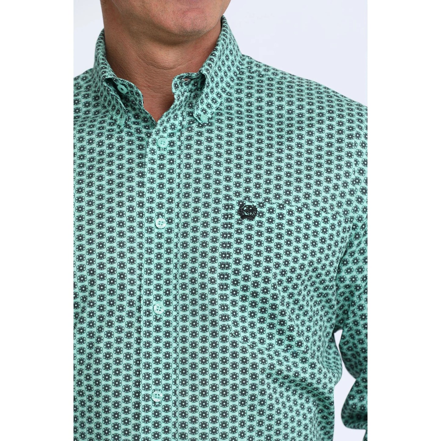 Men's Cinch Floral Geo Print Western Shirt - Teal