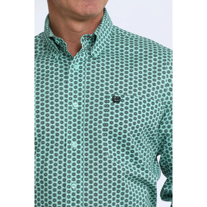 Men's Cinch Floral Geo Print Western Shirt - Teal