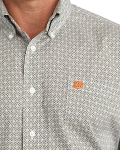 Men's Cinch Diamond Print Button-Up Shirt - Orange and White