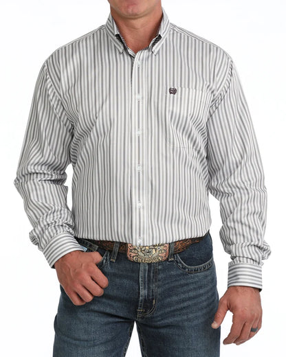 Men's Cinch White Stripe Classic Fit Button Long Sleeve Western Shirt