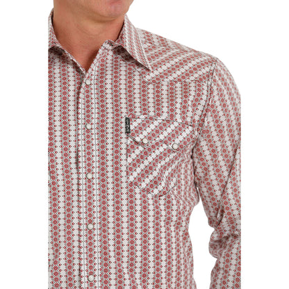 Men's Cinch Modern Fit Snap Shirt - Geometric Red and White
