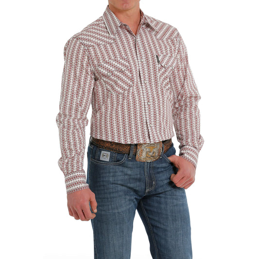 Men's Cinch Modern Fit Snap Shirt - Geometric Red and White