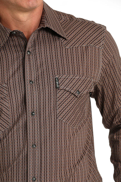 Men's Cinch Modern Fit Pearl Snap Western Shirt - brown