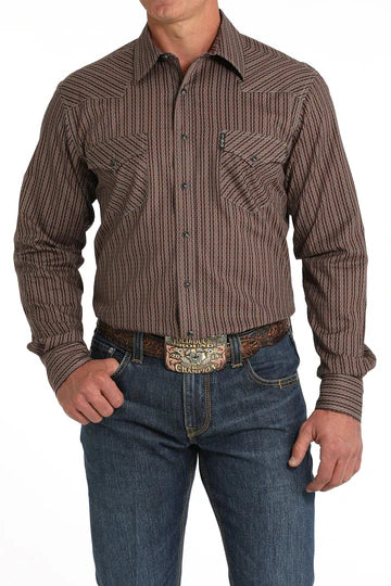 Men's Cinch Modern Fit Pearl Snap Western Shirt - brown
