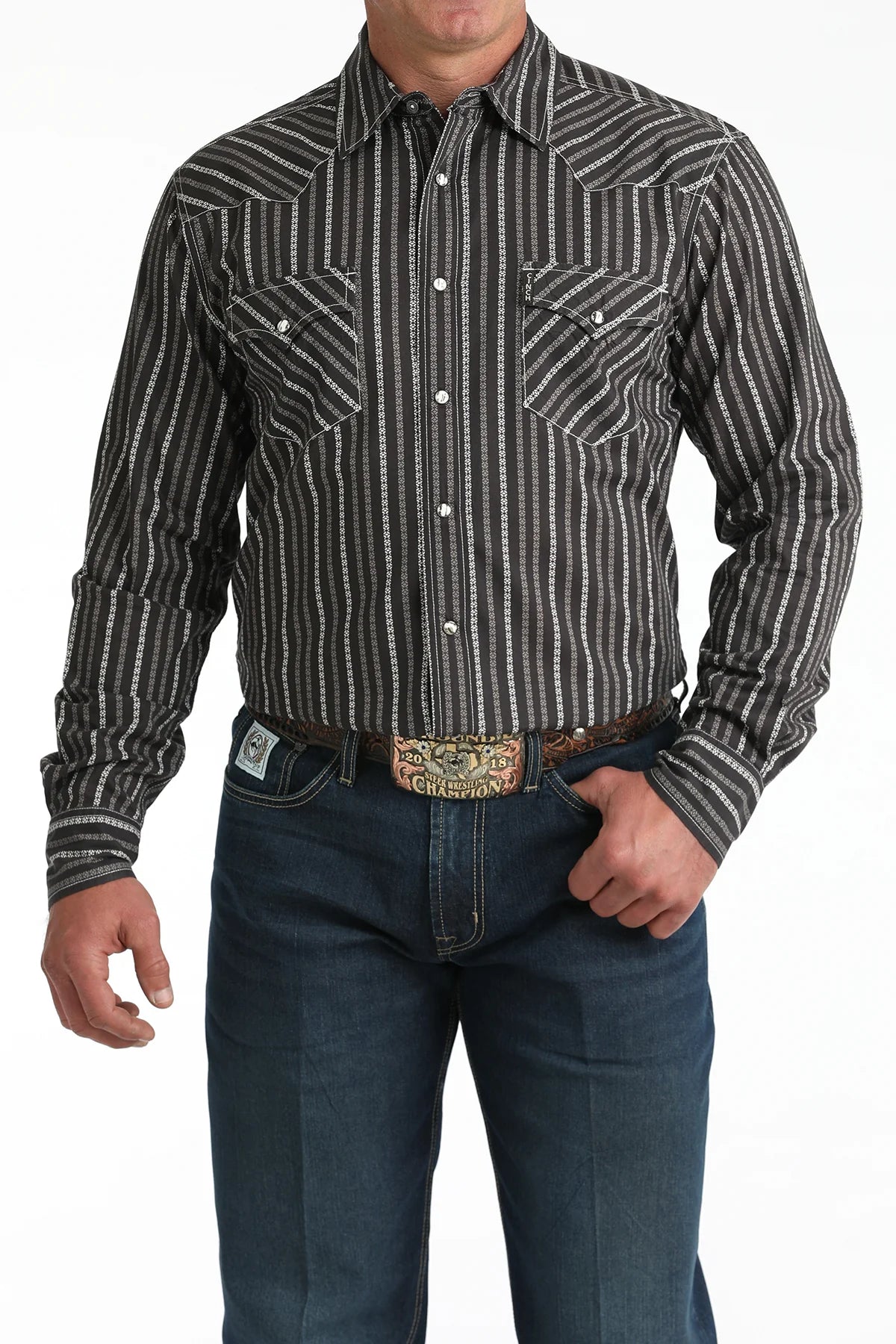 Men's Cinch Brown Geometric Print Long Sleeve Western Shirt