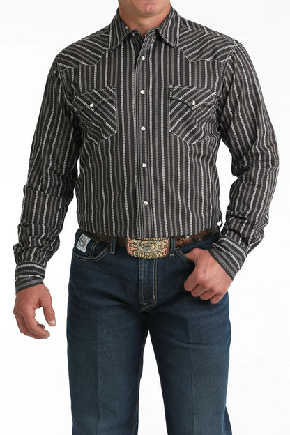 Men's Cinch Brown Geometric Print Long Sleeve Western Shirt
